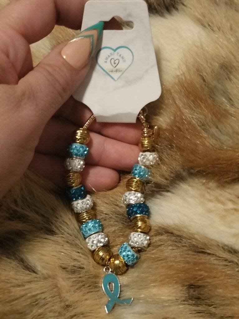 Gold and Teal Awareness Bracelet