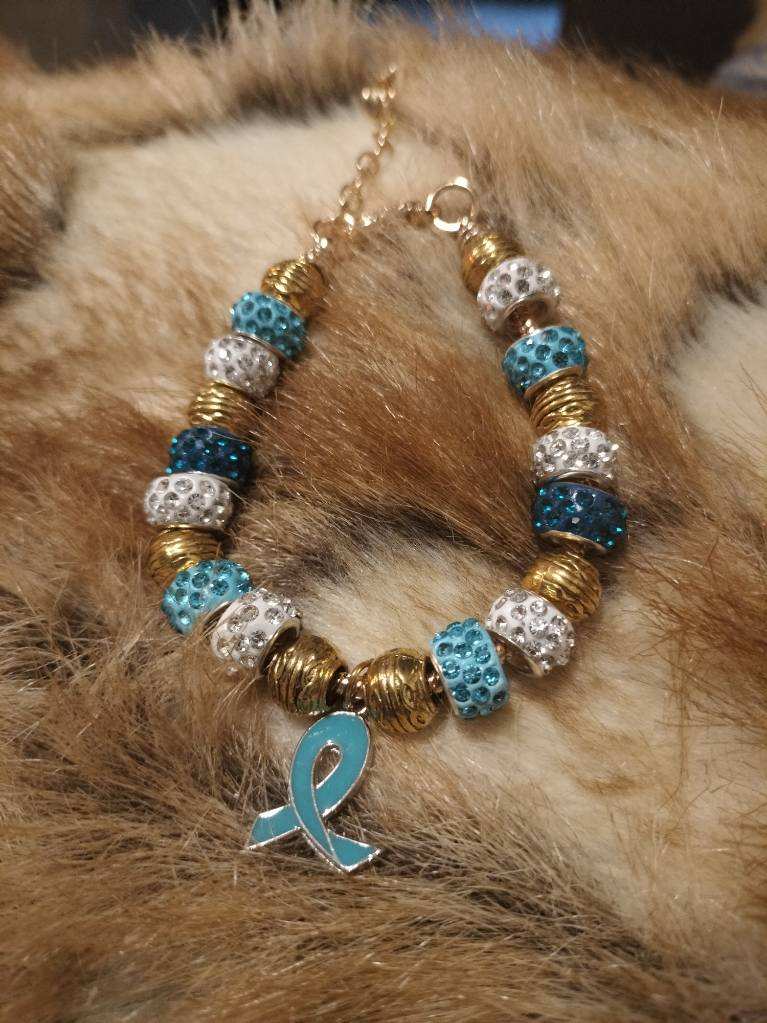 Gold and Teal Awareness Bracelet